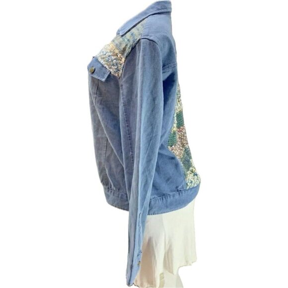 OSO Casuals S Denim Blue Crochet Detail Button Pockets Collar Long Sleeve Jacket - Picture 5 of 6